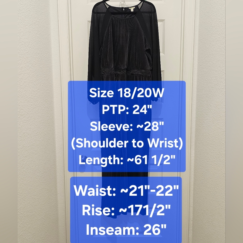 EUC Cato Long Sheer Sleeves Ribbed Jumpsuit w/pockets, Size 18W